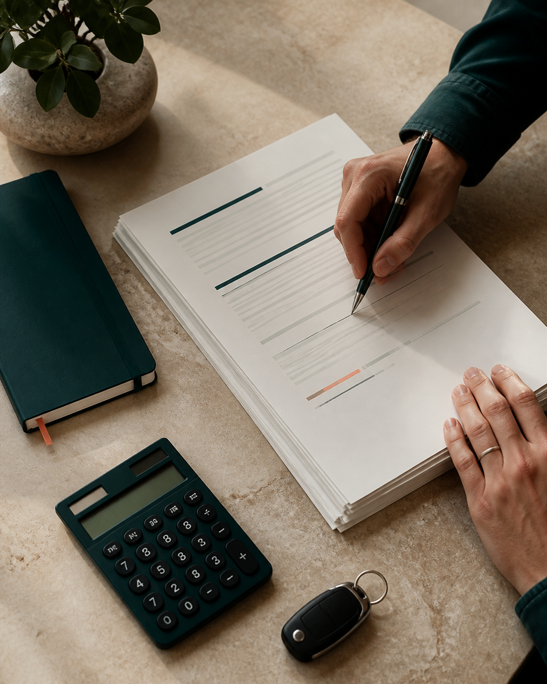 Documentos financeiros sendo analisados